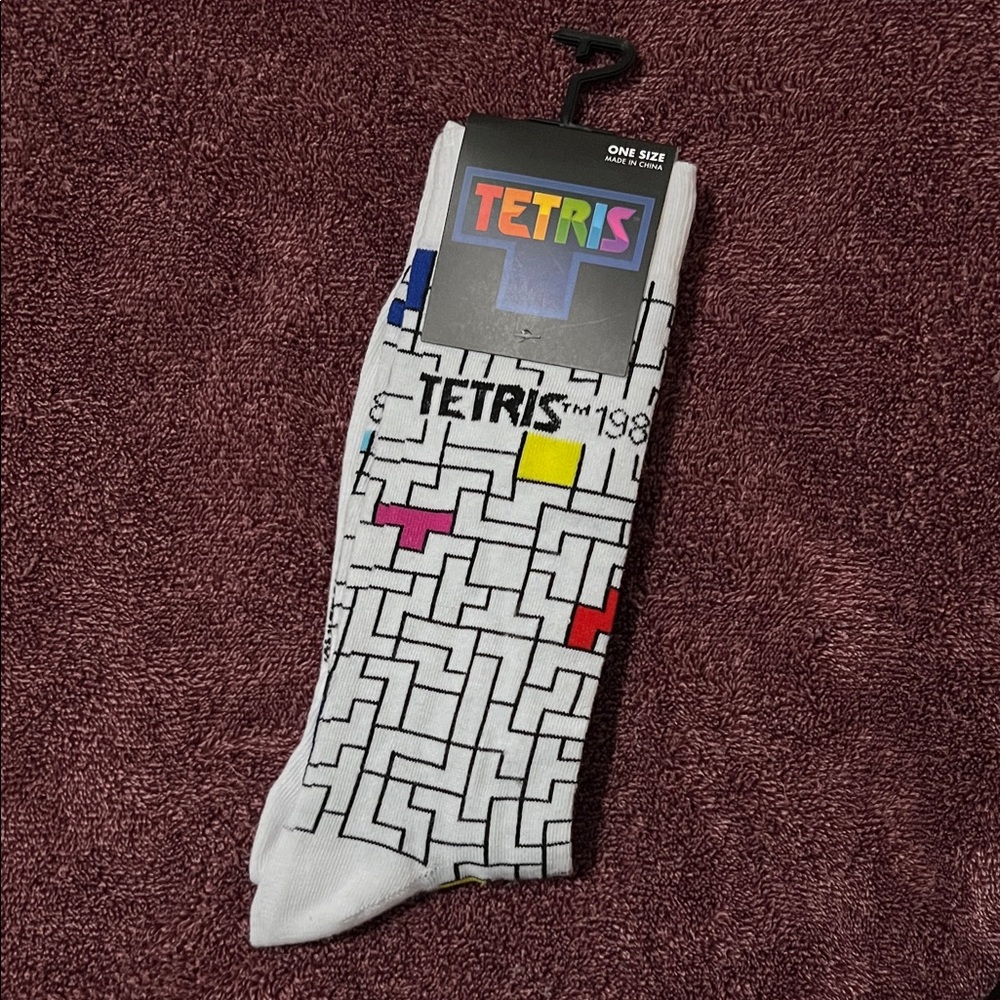 Tetris White Graphic Crew Socks - Brand